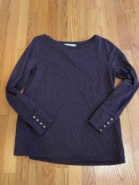 LOFT Women's Long-Sleeve Lace-Texture Top - Plum